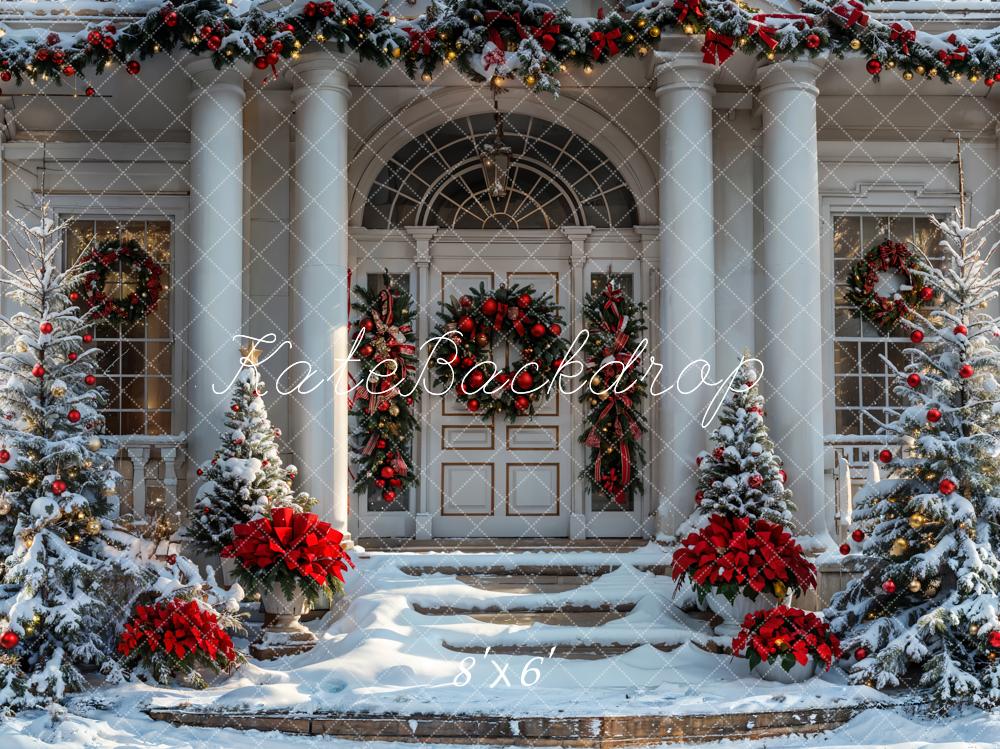 Kate Christmas White Vintage House Backdrop Designed by Emetselch