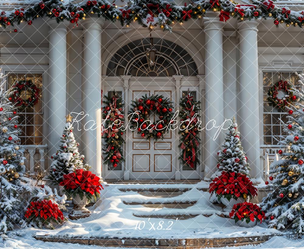 Kate Christmas White Vintage House Backdrop Designed by Emetselch