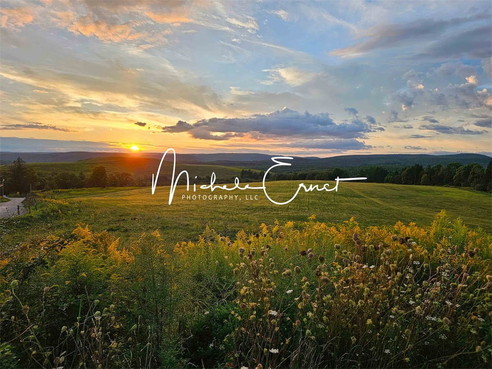 Kate Outdoor Forest Green Grassland Sunset Mountain Backdrop Designed By Michele Ernst Photography