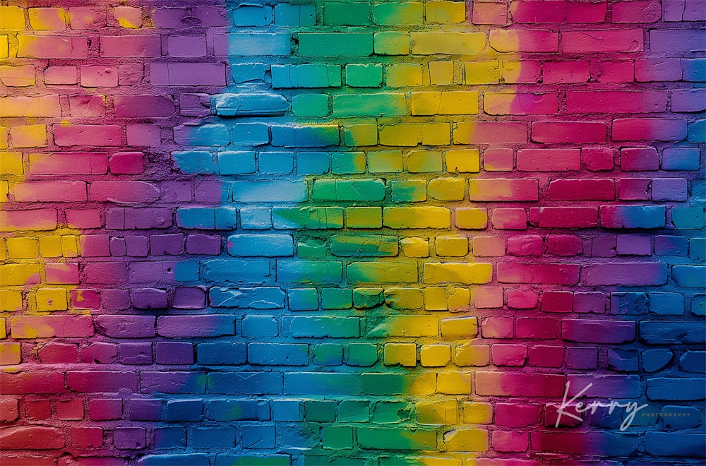 Kleurrijk Graffiti Regenboog Bakstenen Achtergrond voor Fotografie Ontworpen door Kerry Anderson