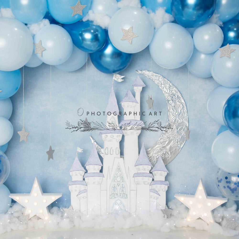 Torta di compleanno Schiacciate a palloncino d'arco da sogno Castello delle Principesse a cartoni animati Sfondo disegnato da Jenna Onyia