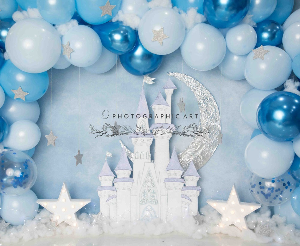 Kate Birthday Cake Smash Balloon Arch Dreamy Cartoon Princess Castle Backdrop Designed by Jenna Onyia