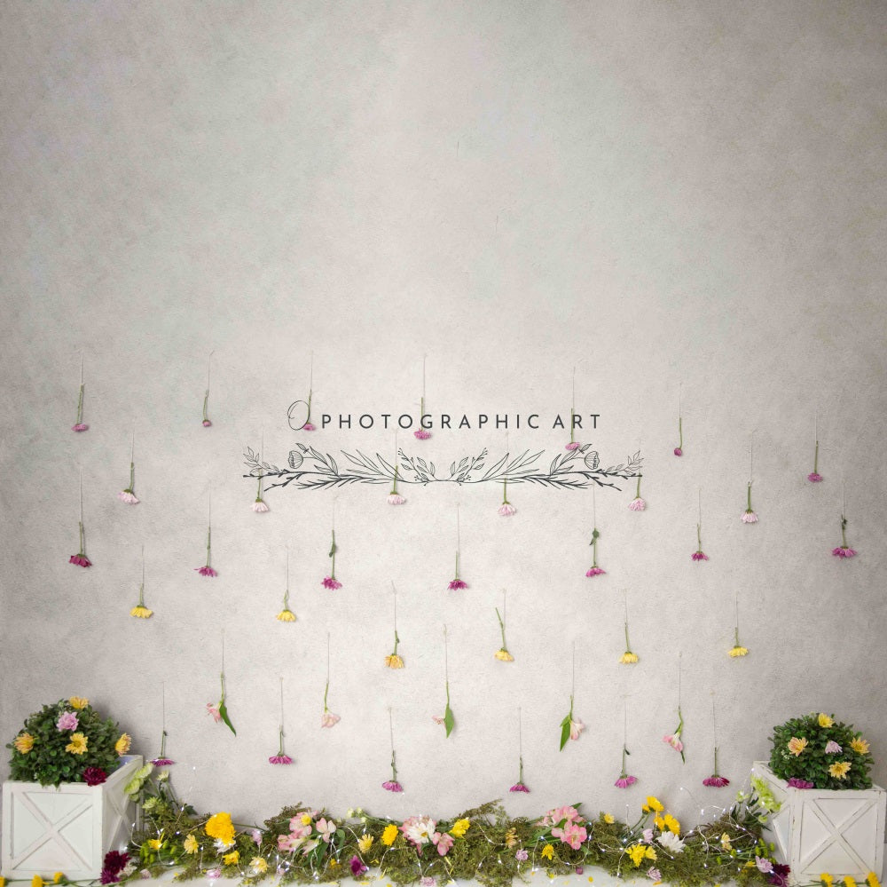 Vintage Colorful Wildflower Dark Beige Wall Backdrop Designed by Jenna Onyia