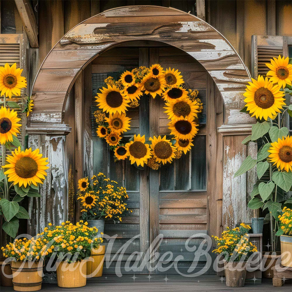 Kate Autumn Yellow Sunflower Brown Arched Porch Backdrop Designed by Mini MakeBelieve