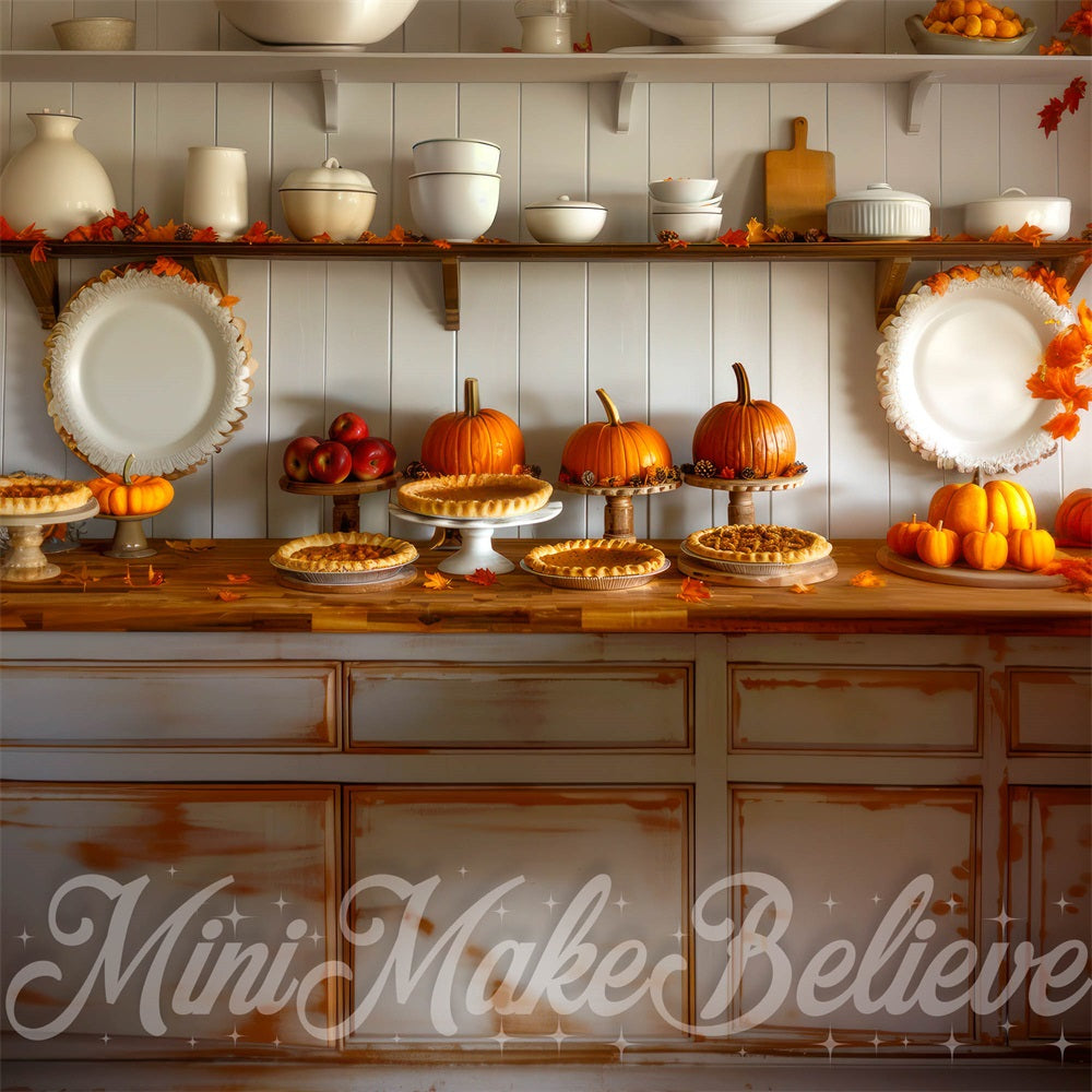 Herfstige Pompoen Retro Keuken Achtergrond Ontworpen door Mini MakeBelieve