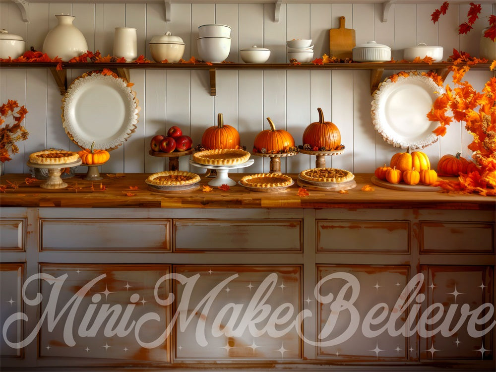 Autumn Pumpkin Retro Cucina Sfondo Disegnato da Mini MakeBelieve
