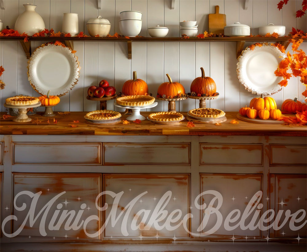 Herfstige Pompoen Retro Keuken Achtergrond Ontworpen door Mini MakeBelieve
