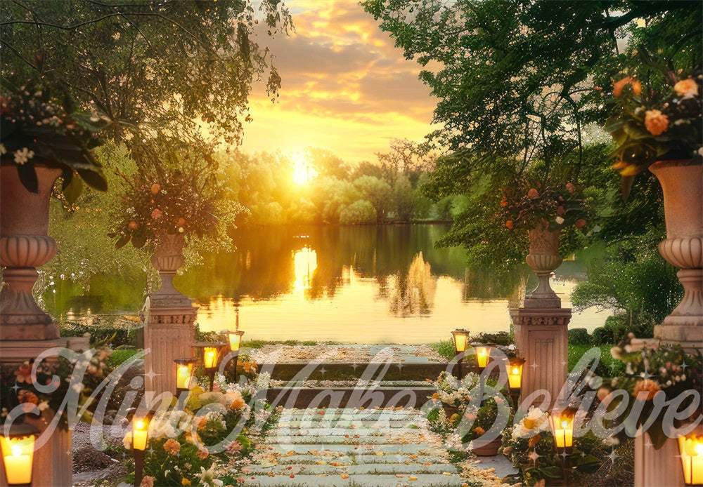 Kate Autumn Forest Colorful Flower Sunset Dock Backdrop Designed by Mini MakeBelieve