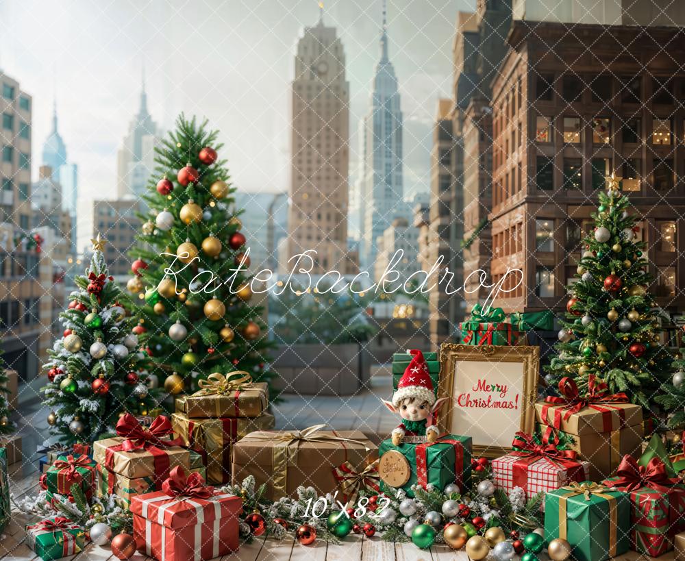 Natale di una città di grattacieli delle fate coi regali disegnato da Emetselch