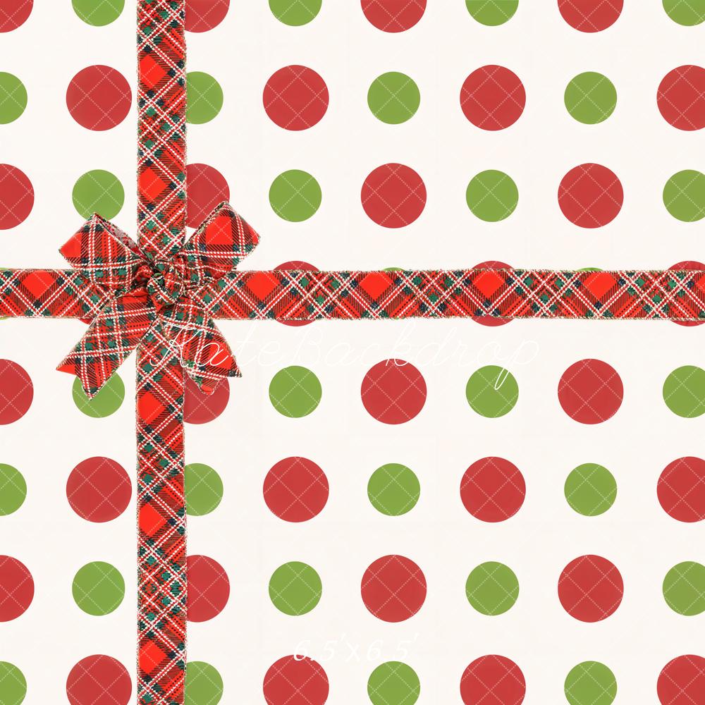 Kate Christmas Gift Red Bow Colorful Dot Backdrop Designed by Chain Photography