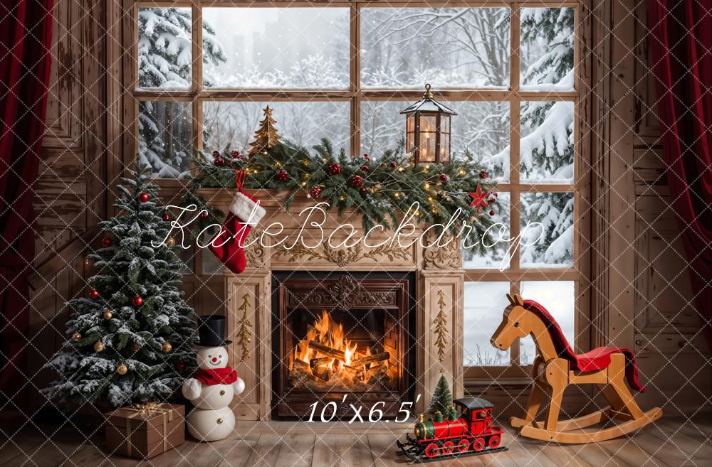 Kate Christmas Retro Brown Fireplace Backdrop Designed by Emetselch