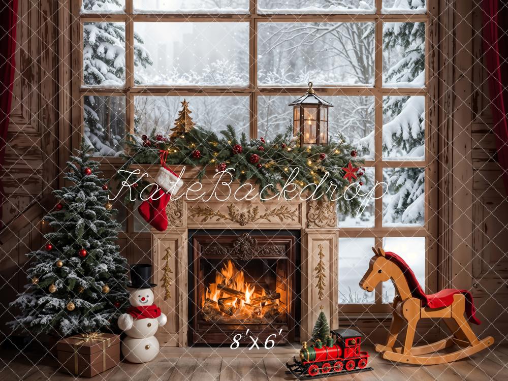 Kate Christmas Retro Brown Fireplace Backdrop Designed by Emetselch