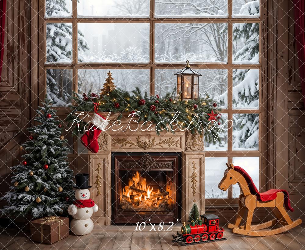 Kate Christmas Retro Brown Fireplace Backdrop Designed by Emetselch