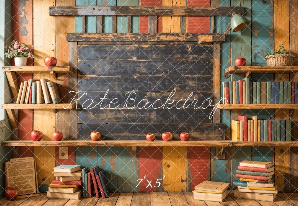 TEST Kate Back to School Bookshelf Dark Brown Wooden Blackboard Backdrop Designed by Emetselch