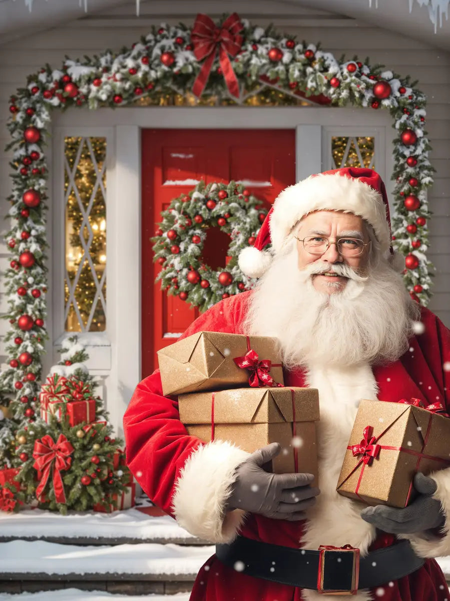 Inverno di Natale retro di una casa con una porta rossa progettato da Emetselch