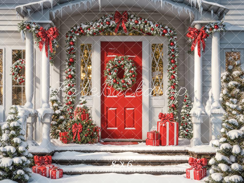 Inverno di Natale retro di una casa con una porta rossa progettato da Emetselch