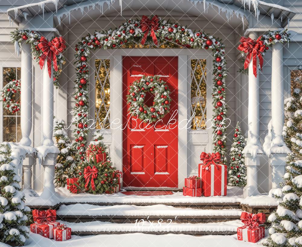Inverno di Natale retro di una casa con una porta rossa progettato da Emetselch