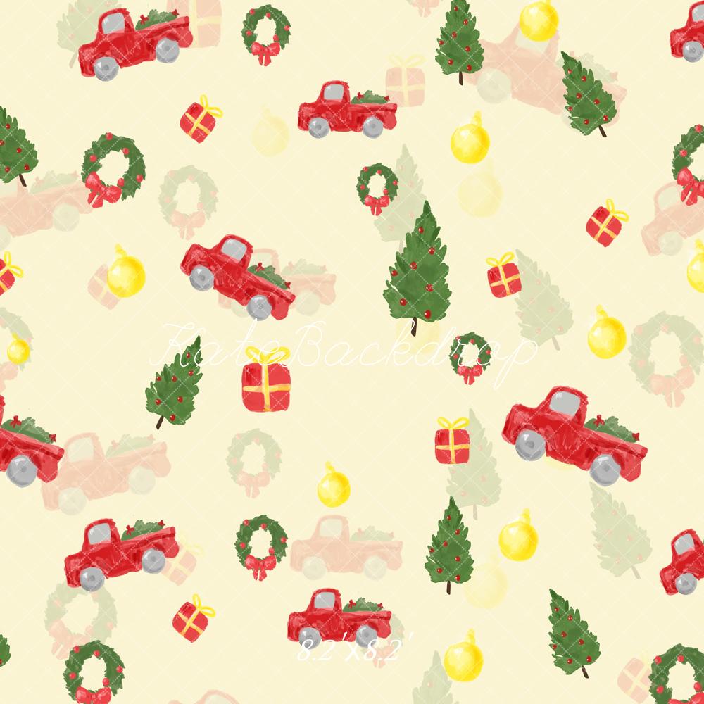 Kate Christmas Tree Red Truck Gift Backdrop Designed by Chain Photography