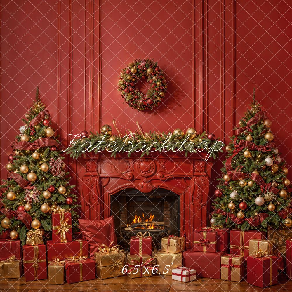 TEST Kate Winter Christmas Crimson Retro Fireplace Backdrop Designed by Emetselch
