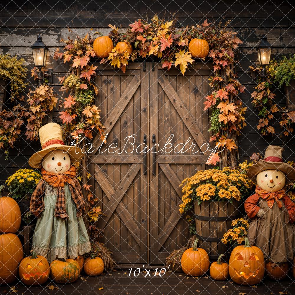 Halloween Zucca Spaventapasseri Brown Barn Door Backdrop Progettato da Emetselch