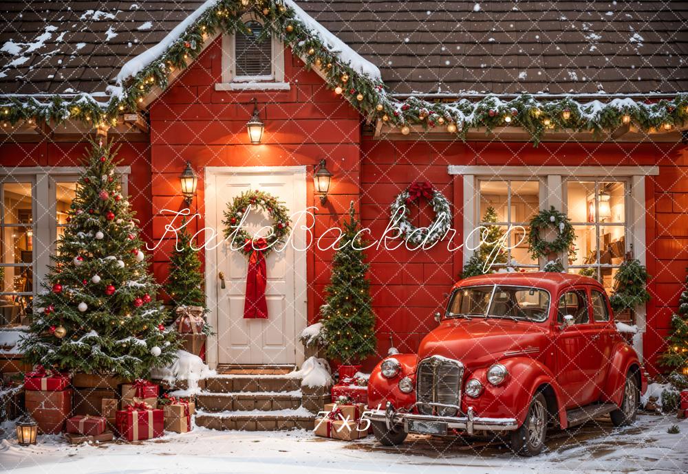 Kate Christmas Outdoor Red House and Car Backdrop Designed by Emetselch