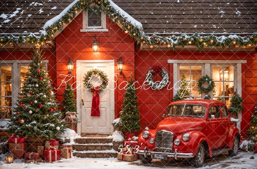 Kerstdecoratie voor Buitenshuis Rood Huis en Auto Achtergrond Ontworpen door Emetselch