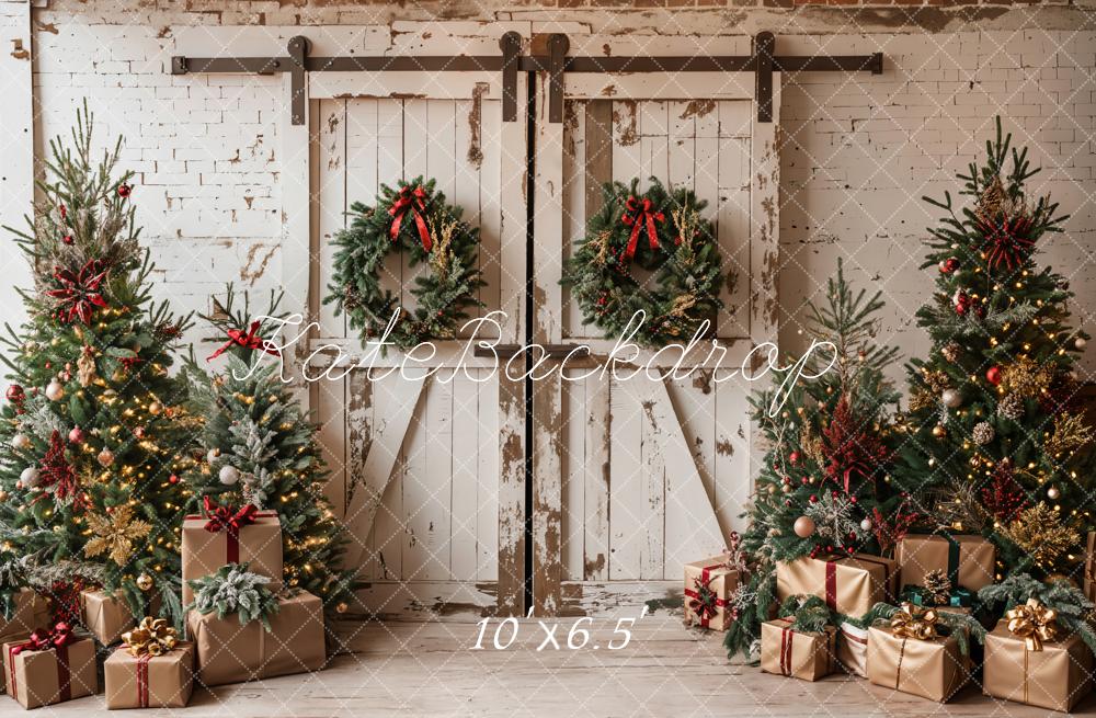 TEST Kate Christmas White Shabby Barn Door Backdrop Designed by Emetselch