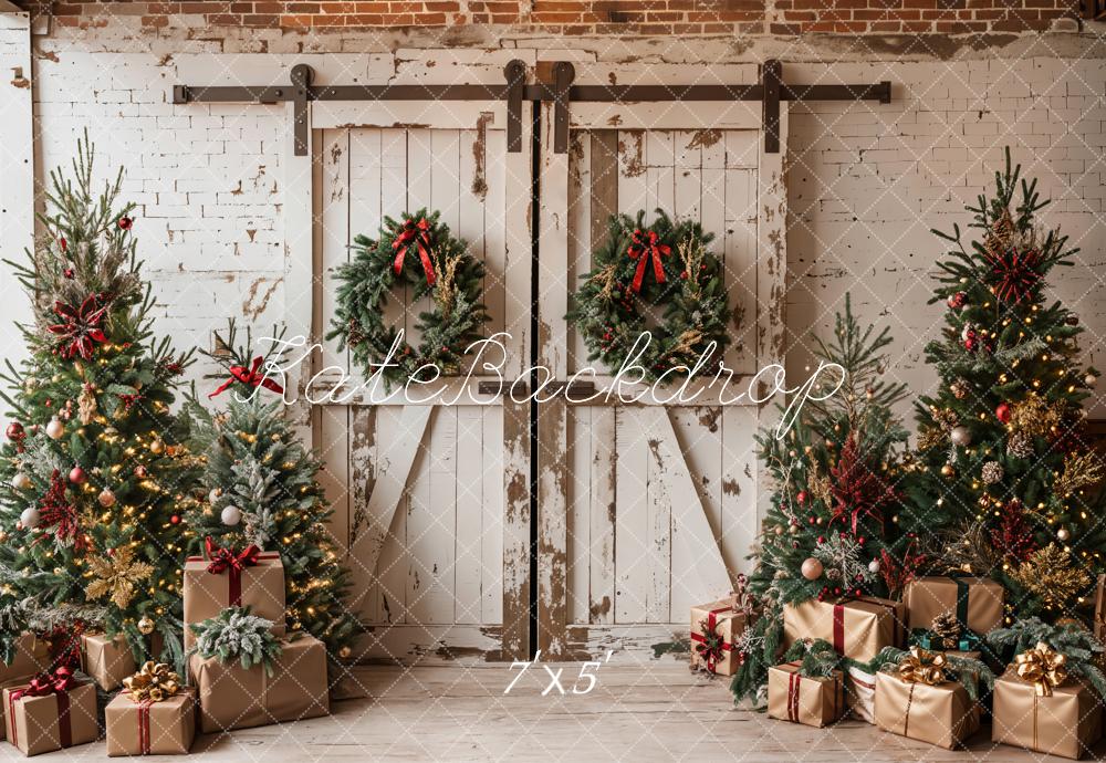 Kate Christmas White Shabby Barn Door Backdrop Designed by Emetselch