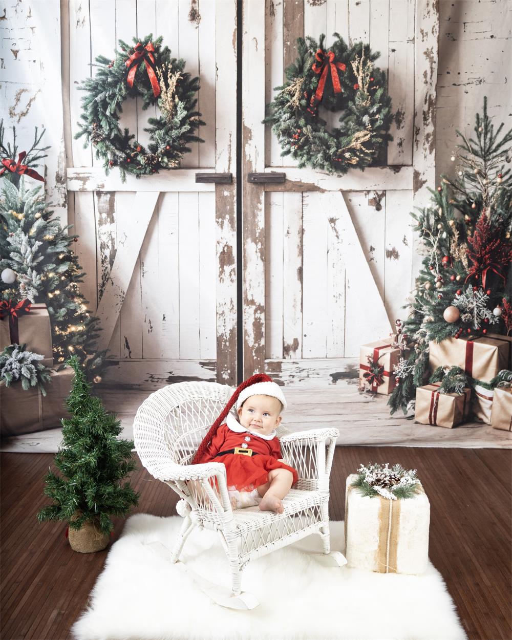 Kate Christmas White Shabby Barn Door Backdrop Designed by Emetselch