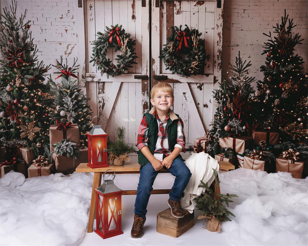 Kate Christmas White Shabby Barn Door Backdrop Designed by Emetselch