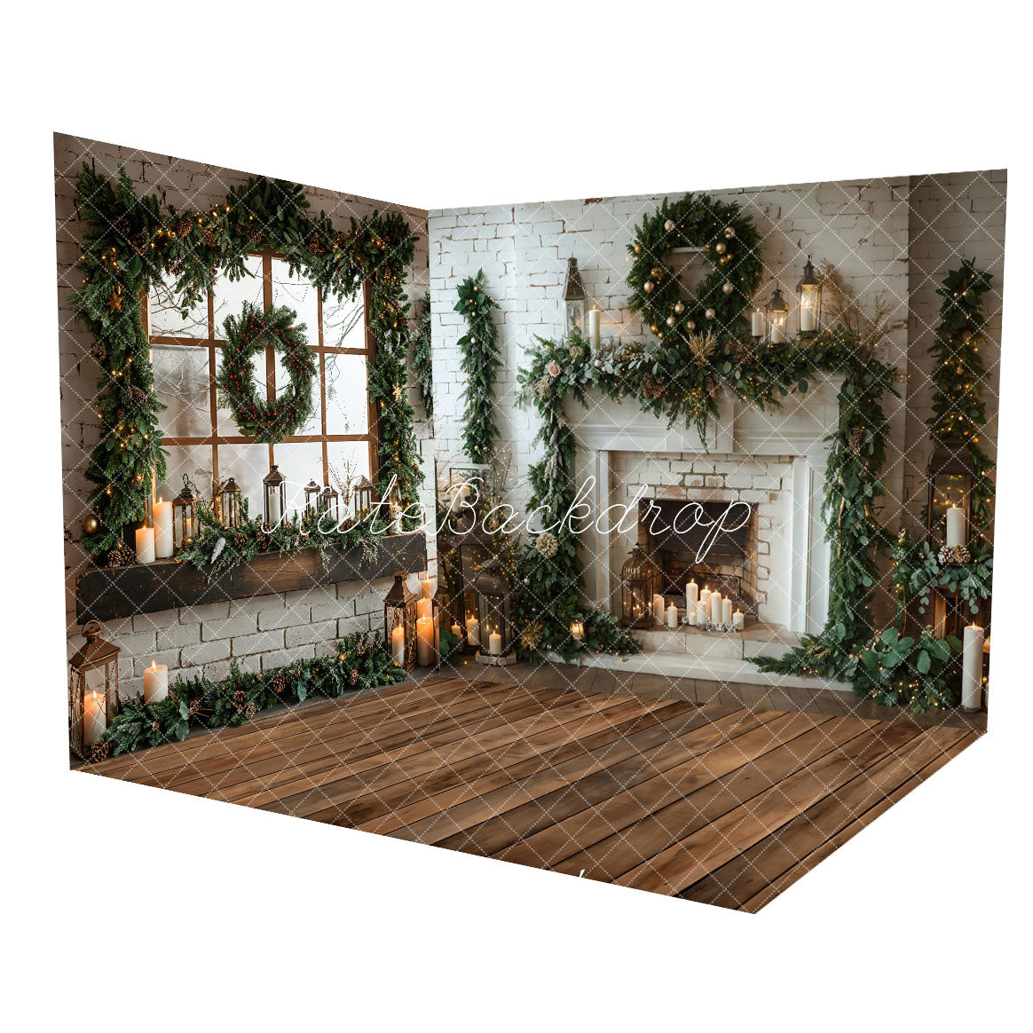 Kate Christmas Framed Window White Brick Wall Room Set
