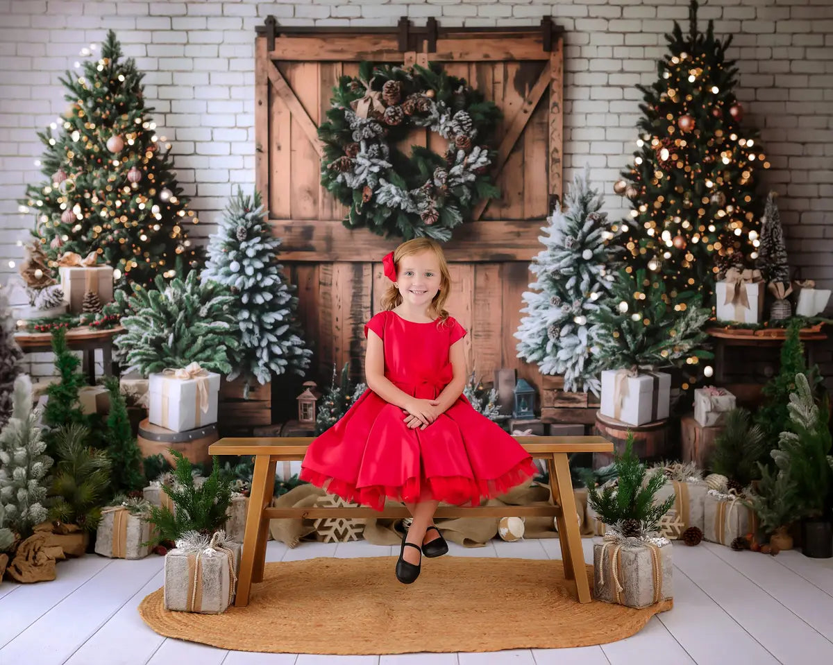 Kate Christmas Brown Wooden Barn Door Backdrop Designed by Emetselch