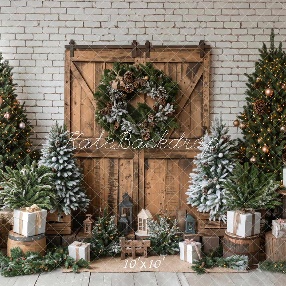 TEST Kate Christmas Brown Wooden Barn Door Backdrop Designed by Emetselch