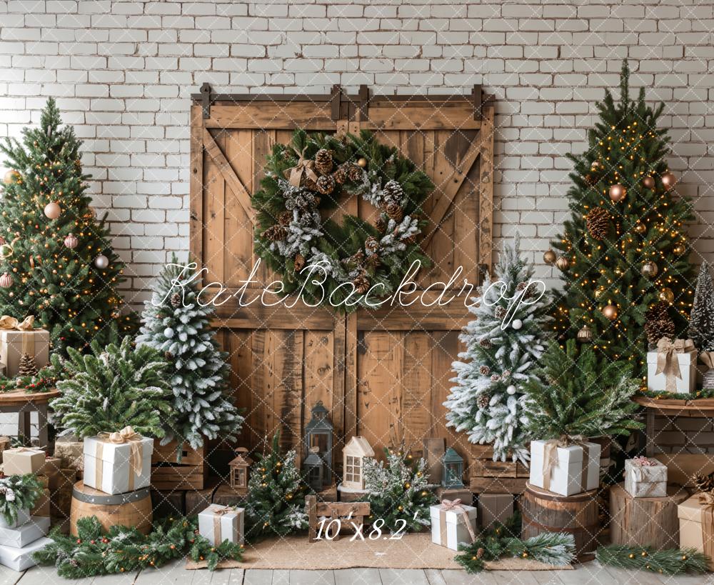 TEST Kate Christmas Brown Wooden Barn Door Backdrop Designed by Emetselch
