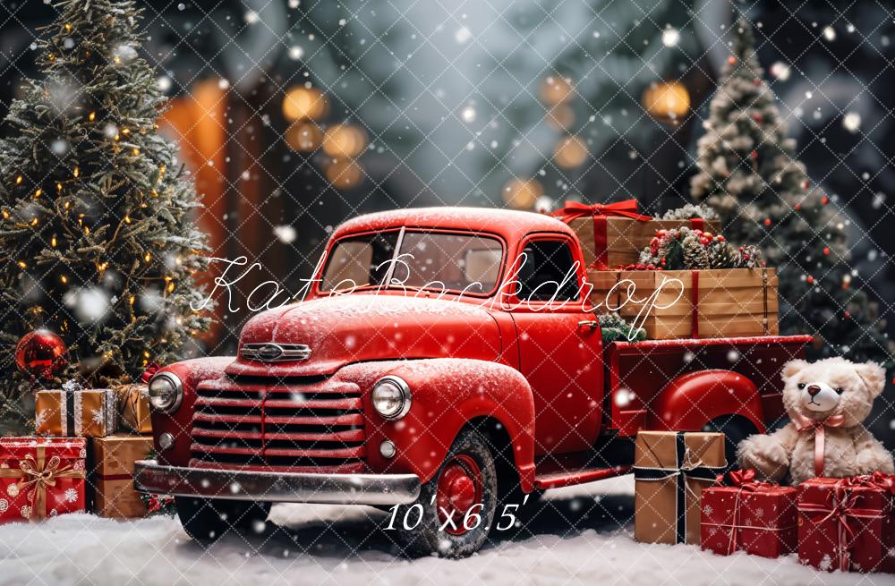 Kate Christmas Teddy Bear Red Truck Backdrop Designed by Emetselch