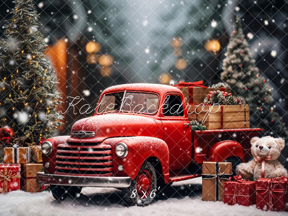 Kate Christmas Teddy Bear Red Truck Backdrop Designed by Emetselch