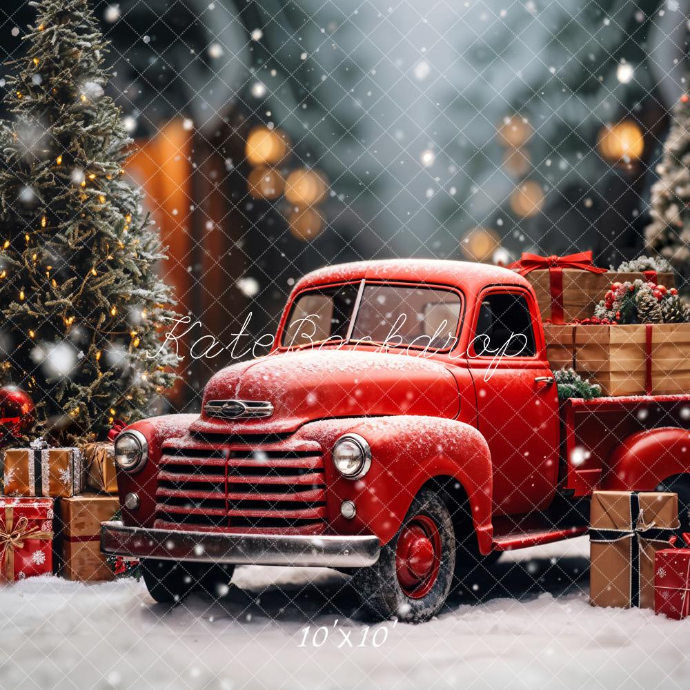 Kate Christmas Teddy Bear Red Truck Backdrop Designed by Emetselch