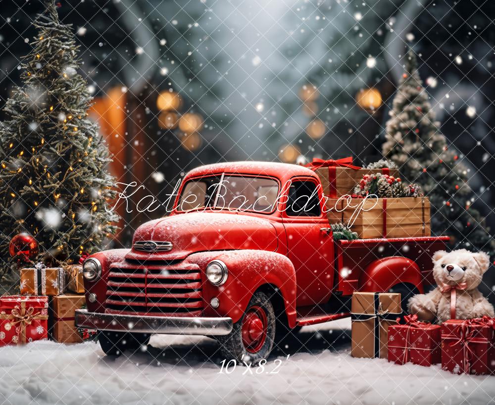 Kate Christmas Teddy Bear Red Truck Backdrop Designed by Emetselch