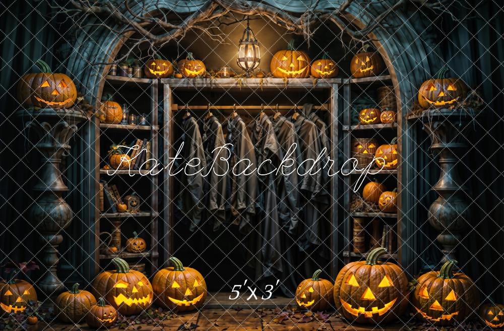 Kate Halloween Pumpkin Dark Black Closet Backdrop Designed by Emetselch