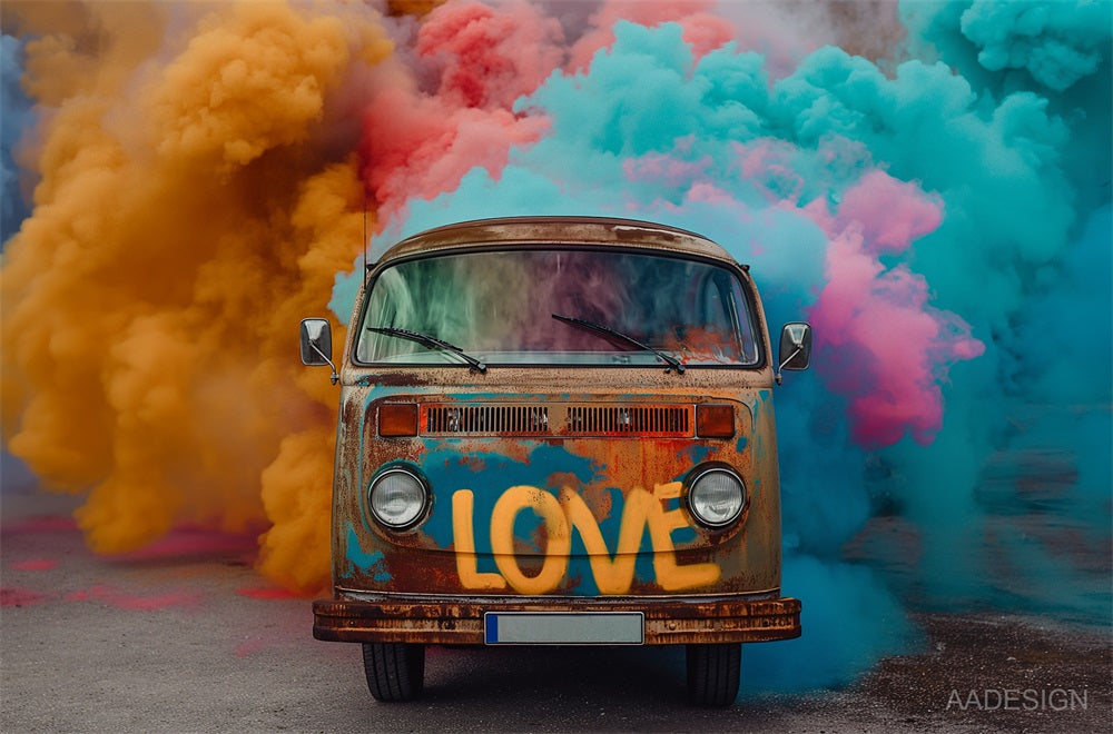 Kate Colorful Smoke Broken Car Backdrop for Photography Designed by AADESIGN