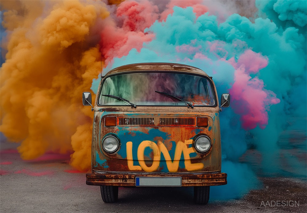 Kate Colorful Smoke Broken Car Backdrop for Photography Designed by AADESIGN