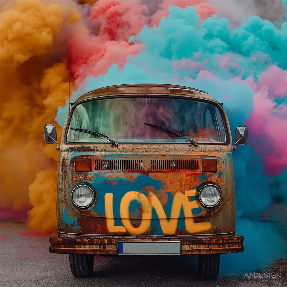 Kate Colorful Smoke Broken Car Backdrop for Photography Designed by AADESIGN