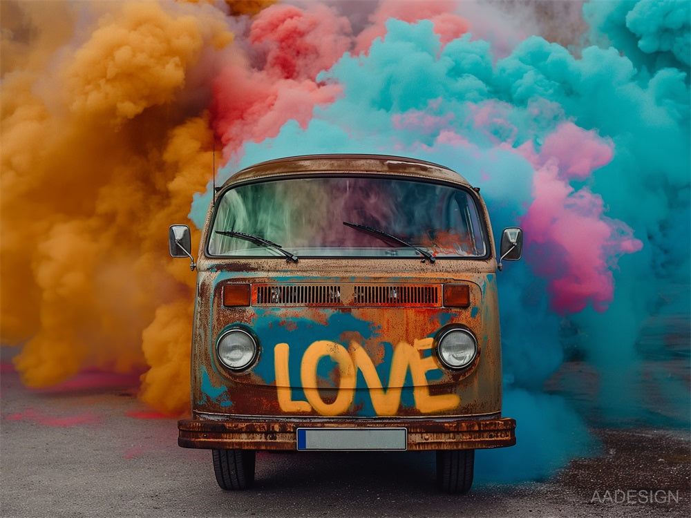 Kate Colorful Smoke Broken Car Backdrop for Photography Designed by AADESIGN