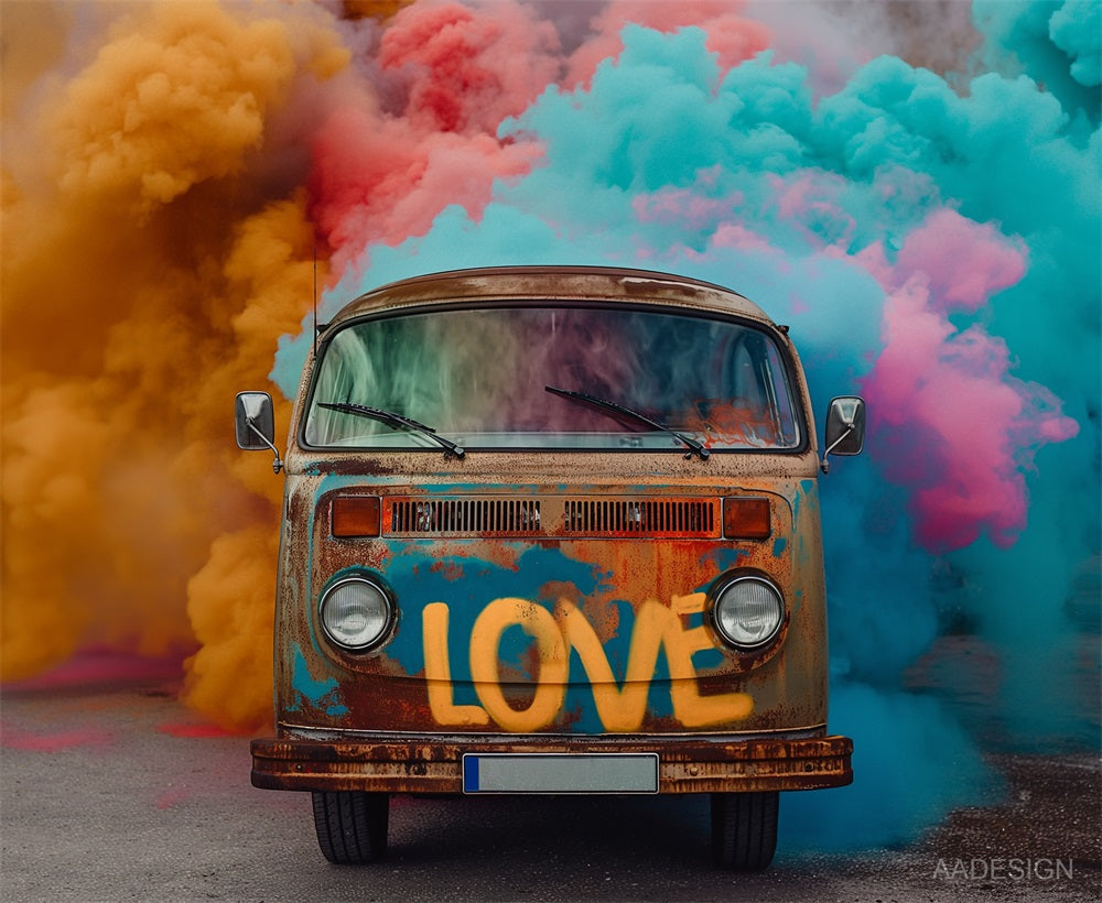 Kate Colorful Smoke Broken Car Backdrop for Photography Designed by AADESIGN