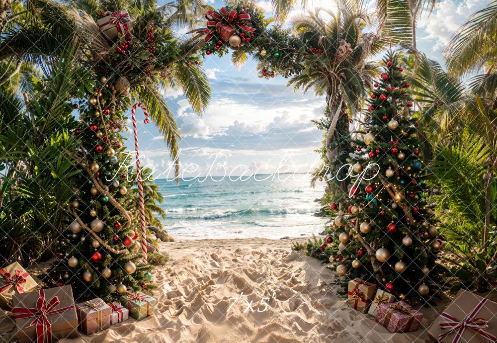 Kate Christmas Sea Beach Green Plant Arch Backdrop Designed by Emetselch