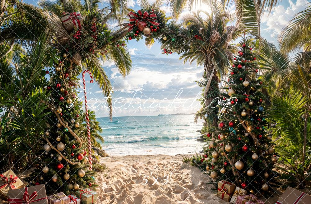 Kate Christmas Sea Beach Green Plant Arch Backdrop Designed by Emetselch