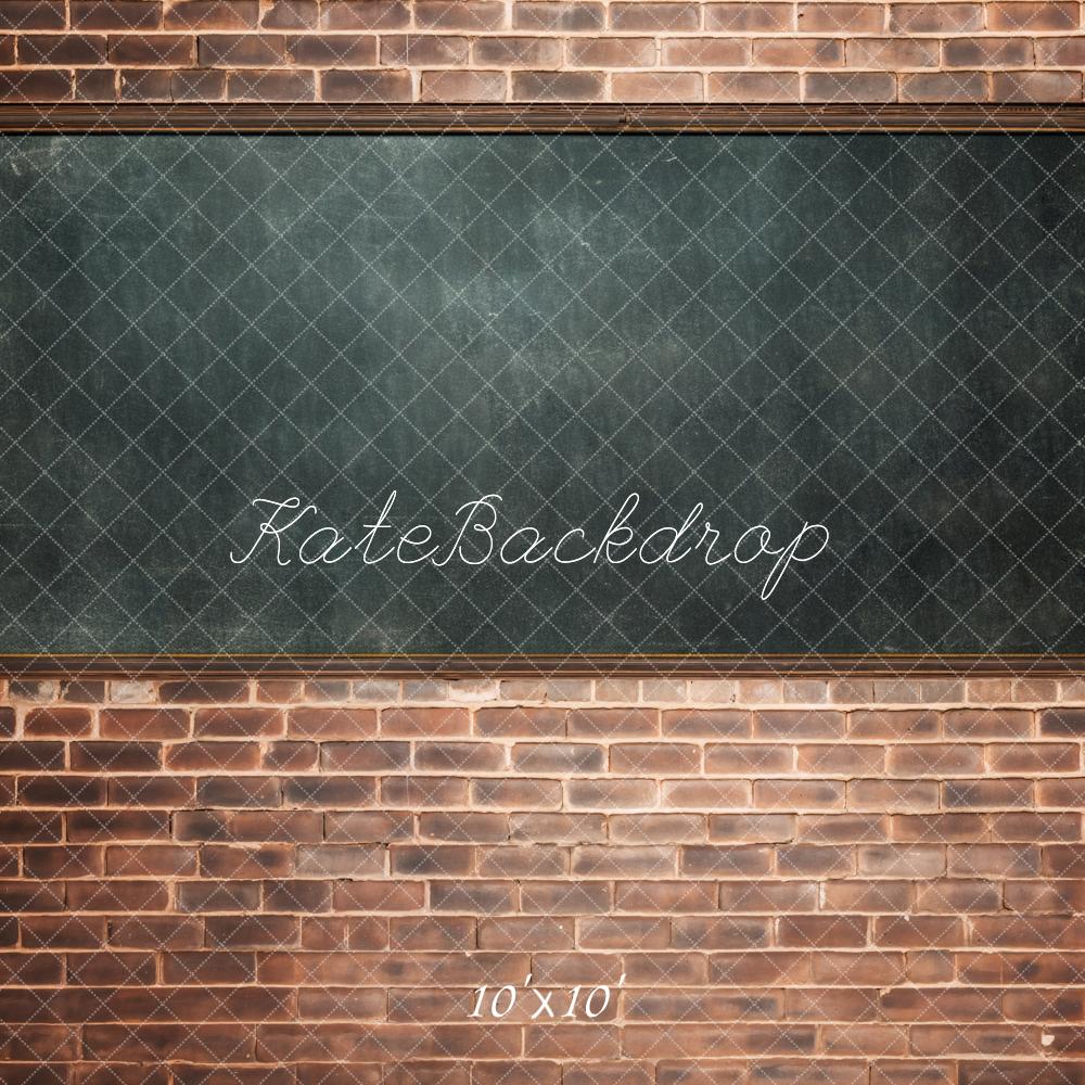 Kate Back to School Blackboard Red Brick Wall Backdrop Designed by Chain Photography