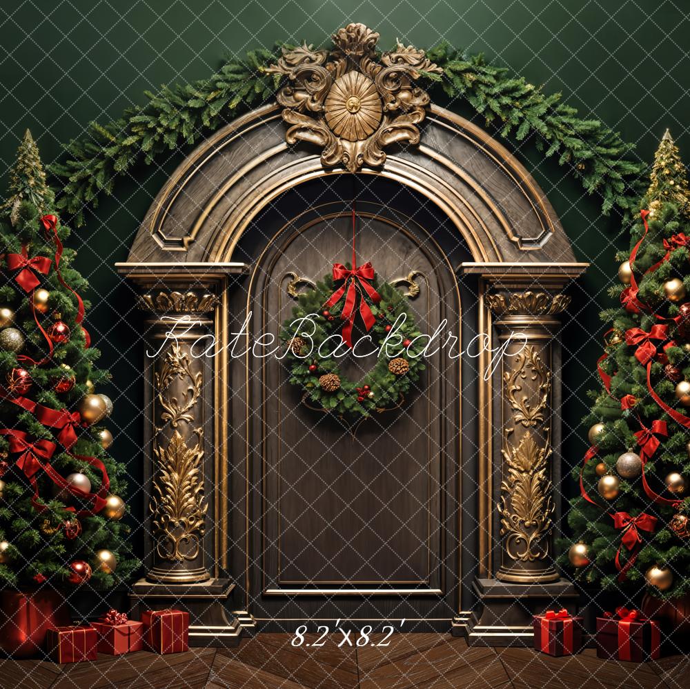 Kate Christmas Brown Golden Retro Arched Door Backdrop Designed by Emetselch