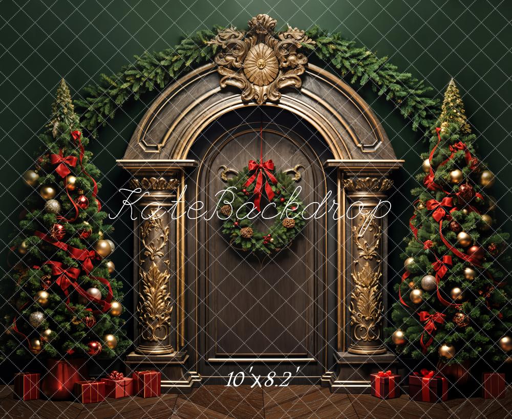 Kate Christmas Brown Golden Retro Arched Door Backdrop Designed by Emetselch