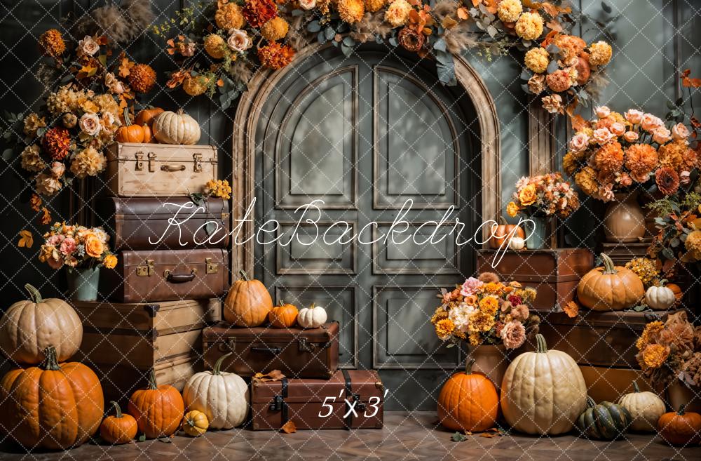 Kate Autumn Fine Art Flower Pumpkin Dark Grey Arched Door Backdrop Designed by Emetselch